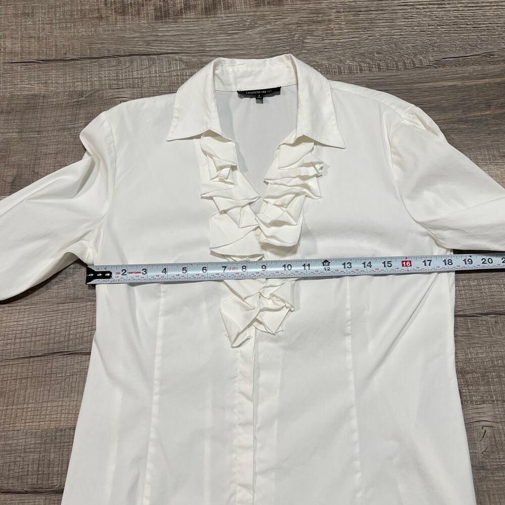 Lafayette 148 Ruffle Button Up Professional Shirt Size 6 Modern Contemporary Top - Picture 7 of 8